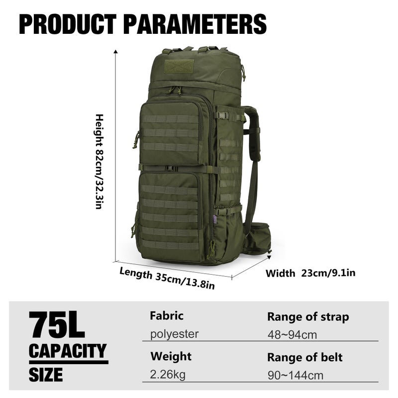 Mardingtop 75L Molle Hiking Internal Frame Backpacks with Rain Cover for Camping,Backpacking,Travelling(Army Green) - Image 2